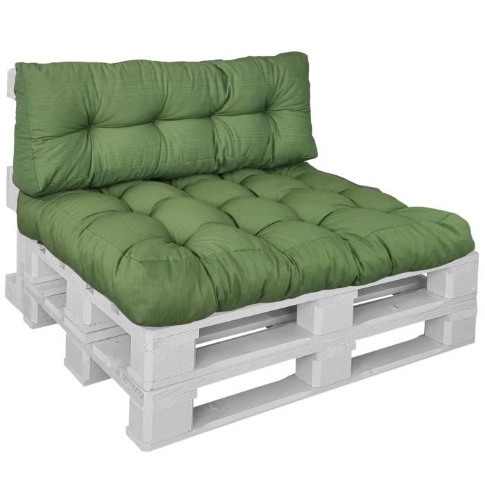 DILUMA Coussins pour Palette Comfort Vert - Set de 2 pièces: Assise 120x80 cm + Dossier 120x40 cm - Intérieur & Extérieur
