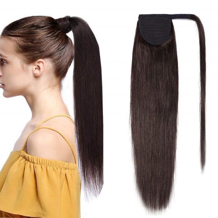 Extension En Queue de Cheval Lisse Cheveux Humain Naturel Clip In Ponytail Extension Wrap Around Facile A Porter - 20 Pouces[#2