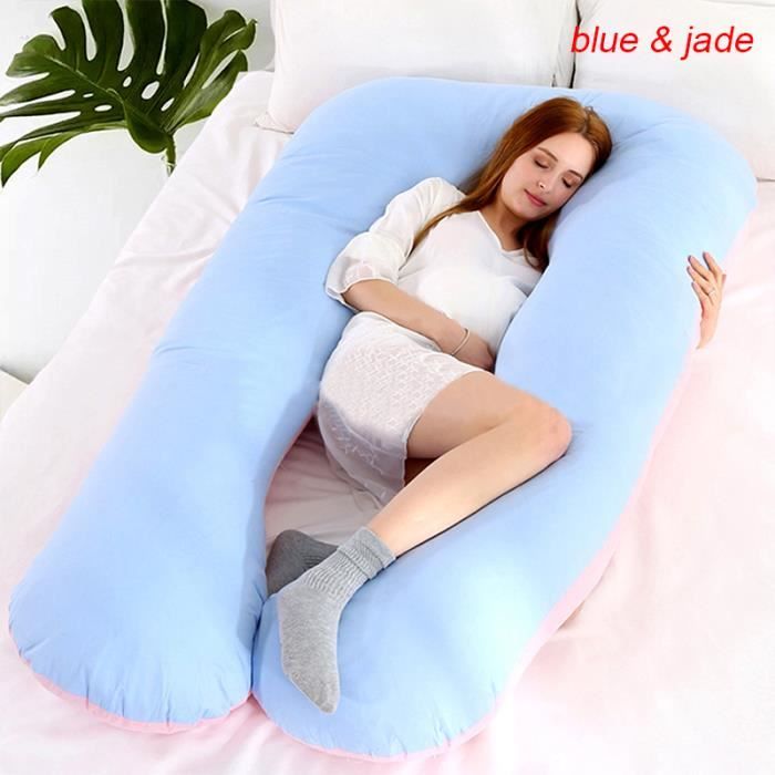 TEMPSA Oreiller de Grossesse Oreiller de Maternité Soutien de Sommeil en Forme de U en Coton bleu rose