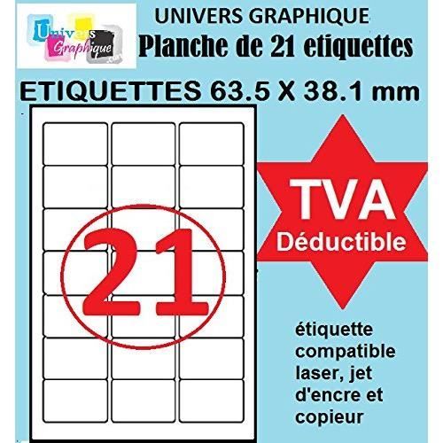 420 étiquettes adhésif 63.5 x 38.1 mm - 20 feuilles de 21 Etiquettes autocollantes - étiquette en planche avec autocollant permanent