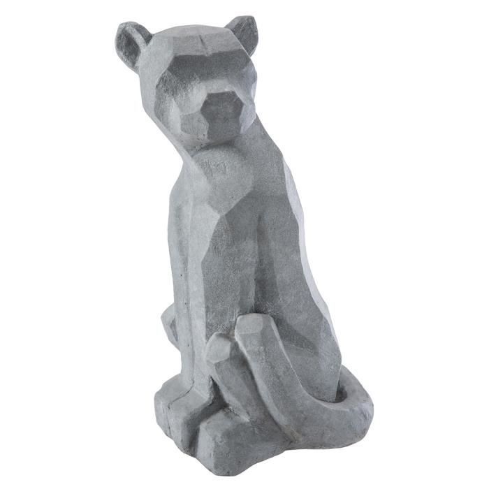Statue déco panthère design en résine grise intérieur ou extérieur 53x27x23cm Gris