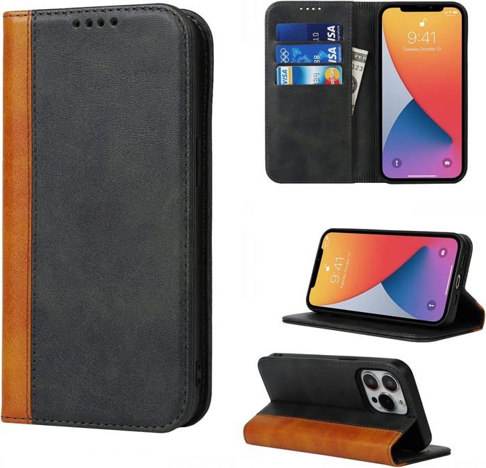 Coque Portefeuille Pour IPhone 17 Pro - Cuir PU, Porte-cartes, Fonction Stand, Fermeture Magnétique - Noir