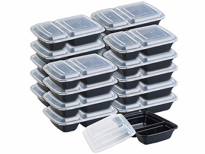 20 boîtes de conservation 2 compartiments avec couvercles – 700 ml 20 boîtes de conservation 2 compartiments avec couvercles – 700 ml