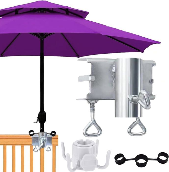 Support Parasol Pour Balustrade De Balcon - Pied Réglable Jusqu'à 6 Cm - Fonte Galvanisée - Sans Outil, Montage 3 Min