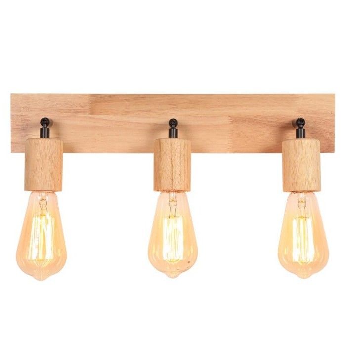 WOTTES Applique Murale Interieur Vintage E27 Lampe Murale Bois Tête de Lampe Orientable 3 Spots Luminaire 1pcs pour Salon Couloir