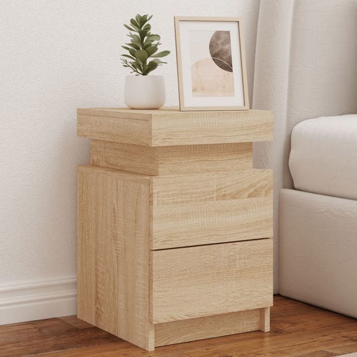 Lot de 2 Tables de chevet-Table de nuit et lumières LED 2 pcs chêne sonoma 35x39x55 cm