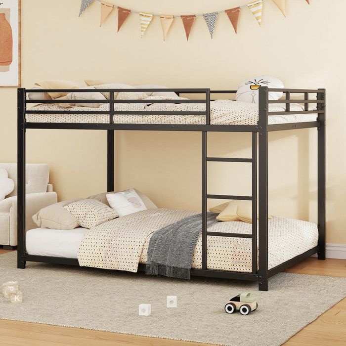 Lit Superposé Métal Enfant - 140x200cm - Acier Renforcé - 120kg Charge Max - Noir