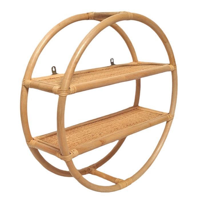 Etagère murale ronde D. 60 cm en rotin naturel 2 tablettes - HAZEL Meubletmoi Etagère murale ronde D. 60 cm en rotin naturel 2 tablettes - HAZEL Meubletmoi