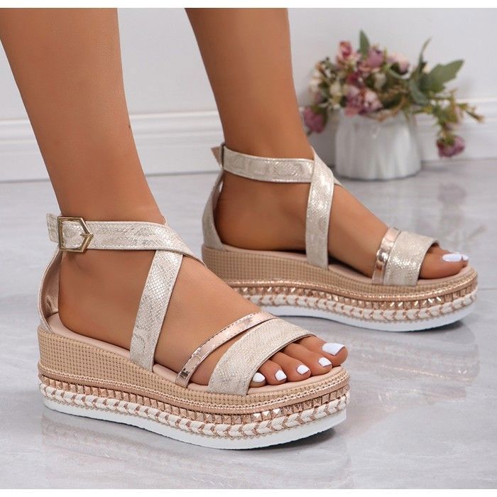 Compensé Beige Talons Compenses Femme ECELEN Sandales Compensées