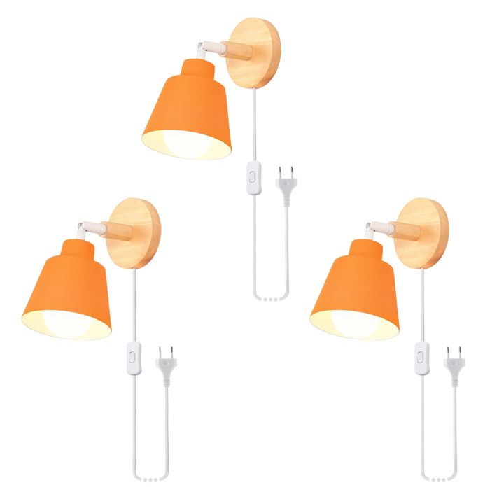 iDEGU 3pcs Rétro Lampe Murale Intérieur E27 Applique Murale Industriel avec Prise et Interrupteur Réglable Luminaire Vintage Orange