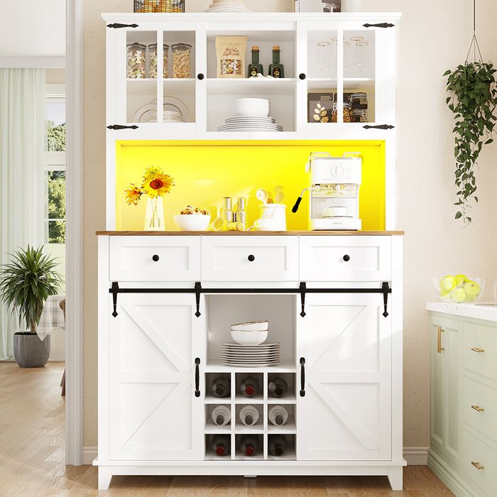Armoire cuisine Buffet De Cuisine 105x38.4x180 cm Vitrine LED étagères réglables Blanc Armoire cuisine Buffet De Cuisine 105x38.4x180 cm Vitrine LED étagères réglables Blanc