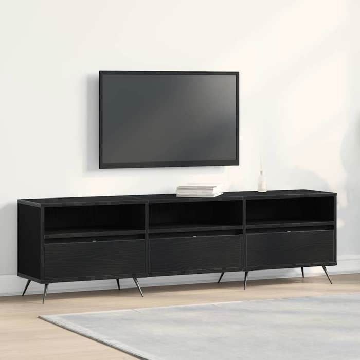 ESTINK® Meuble TV Armoire De Télévision - Meuble De Séjour - Noir 150x30x445 cm - en bois dingénierie @1207