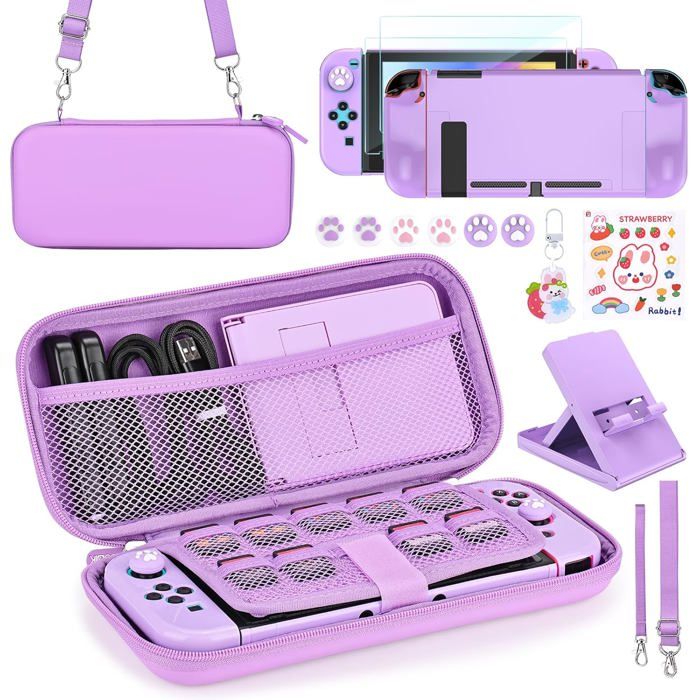 Kit Accessoires Nintendo Switch 17 en 1 – Pochette avec Étui de Protection Support Réglable et Housse de Transport