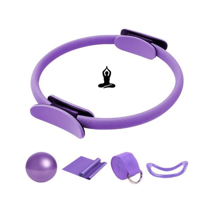 Ensemble Kit Pilates Complet Violet - Ballon, Anneaux Et Bandes De Résistance