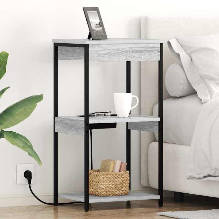 vidaXL Cabinet de chevet Gris Sonoma 41 x 31 x 76 cm Bois dingénierie 859548