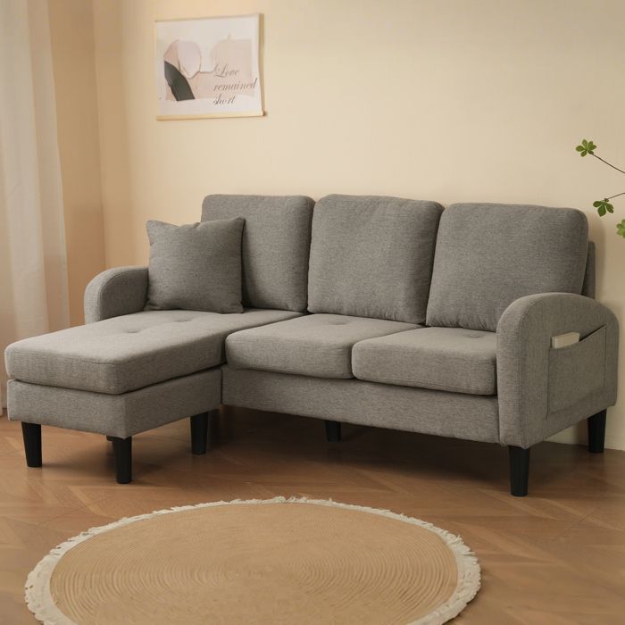 Canapé dangle 3 places 166 x 118 x 77 cm chaise longue L avec repose-pieds amovible tissu de coton et lin Gris foncé Canapé dangle 3 places 166 x 118 x 77 cm chaise longue L avec repose-pieds amovible tissu de coton et lin Gris foncé
