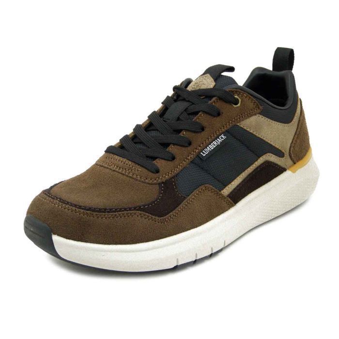 LUMBERJACK Homme Basket - LUMBERJACK - Daim et Textile Marron - Semelle Amovible - Lacets