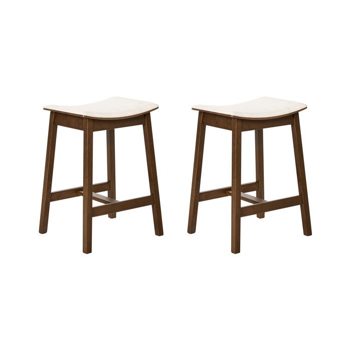 Lot de 2 tabourets de bar DIXON Bois Blanc cassé/ Marron foncé Lot de 2 tabourets de bar DIXON Bois Blanc cassé/ Marron foncé