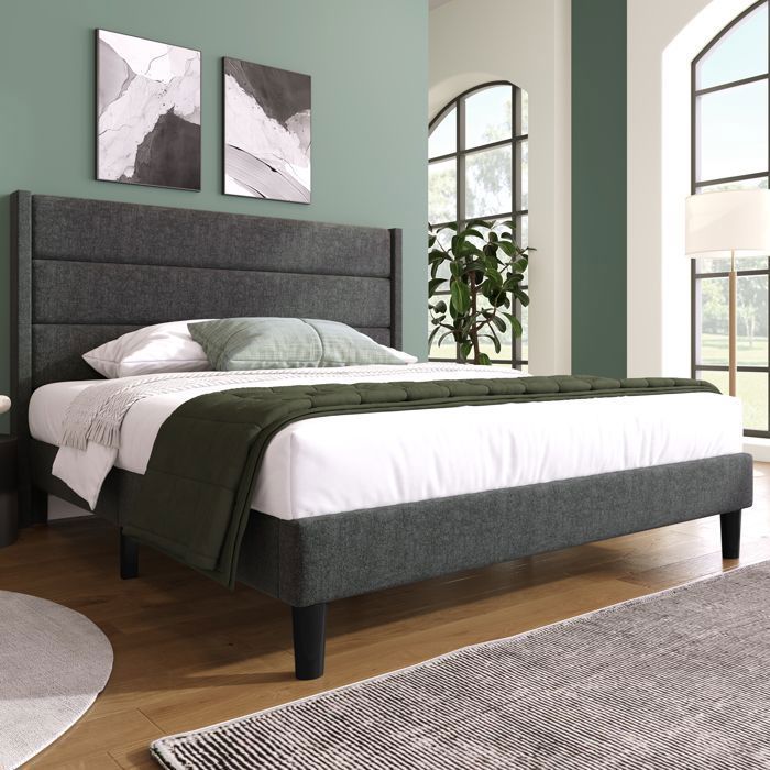 Structure de lit Matériaux écologiques matelas durable 140 x 200 cm cadre de lit avec cadre à lattes tête de lit lit double rembo