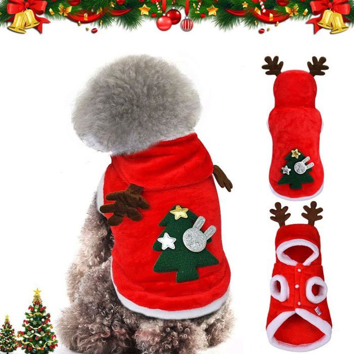 Manteau Noël chien XS : hiver capuche. Chaude ajustable costume fête pour petit chien (Noël/promenade hivernale)