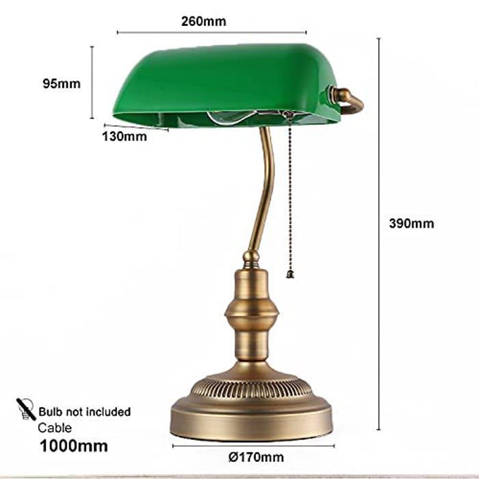 Lampe de table - Style banquier - Verre vert - Laiton - E27 LED