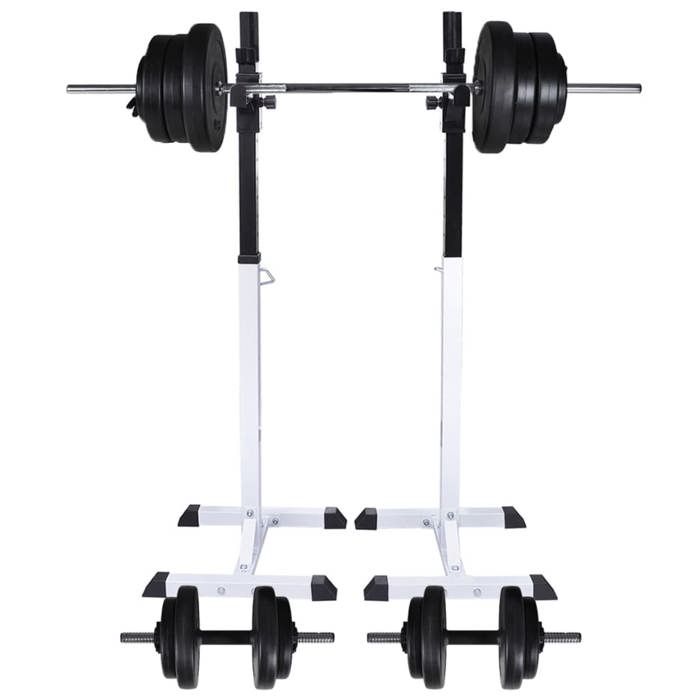 Support D'haltères Long / étagère à Squats Réglable - Capacité 250 Kg, Acier, Couleur Noir/jaune - Marque FYY