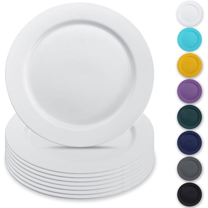Assiettes en plastique réutilisables - DOK - 8 pièces - 25 cm - Blanc - Vaisselle à salade - Bols de pâtes