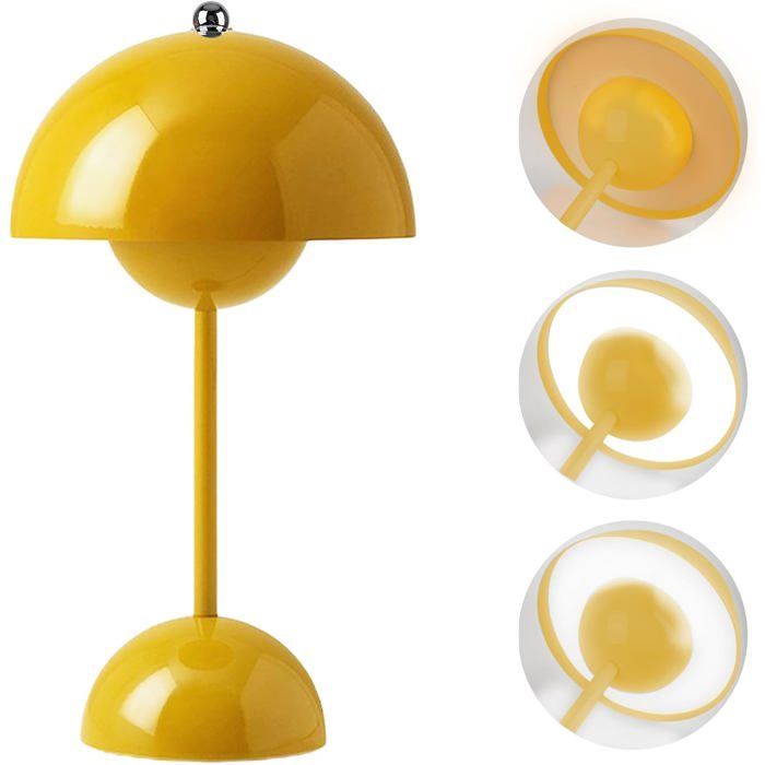 Lampe de table LED jaune sans fil tactile à intensité variable en forme de champignon LED pot de fleurs