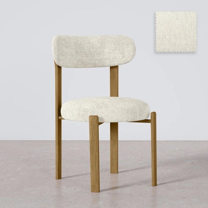 Chaise de salle à manger Chenille rembourrée - Pieds effet chêne - Design ergonomique et moderne - Essentia Ivoire