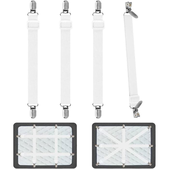 Tendeur Drap Housse pour Linge de Lit 4 Pièces Réglable Sangles Draps Élastique Sangle de Maintien Ajustable pour Lit ou Canapé d