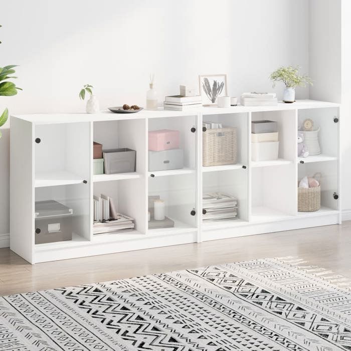 NEW 2026 Bibliothèque Classique Armoire de rangement pour salon avec portes blanc 204x37x75 cm bois dingénierie L4214