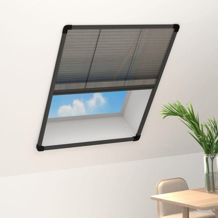 Moustiquaire plissée pour fenêtre - vidaXL - 80x100 cm - Anthracite - Maille noire - Cadre en aluminium