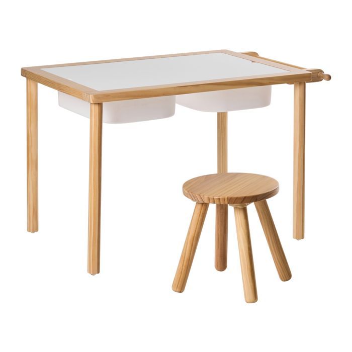 Ensemble table et chaise pour enfants KEMPSEY Marron clair avec rangement