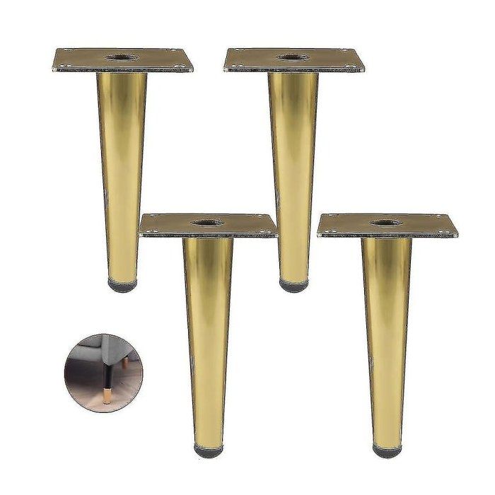 4 pieds de meubles droits en métal doré de 15cm pour canapé table armoire lit.