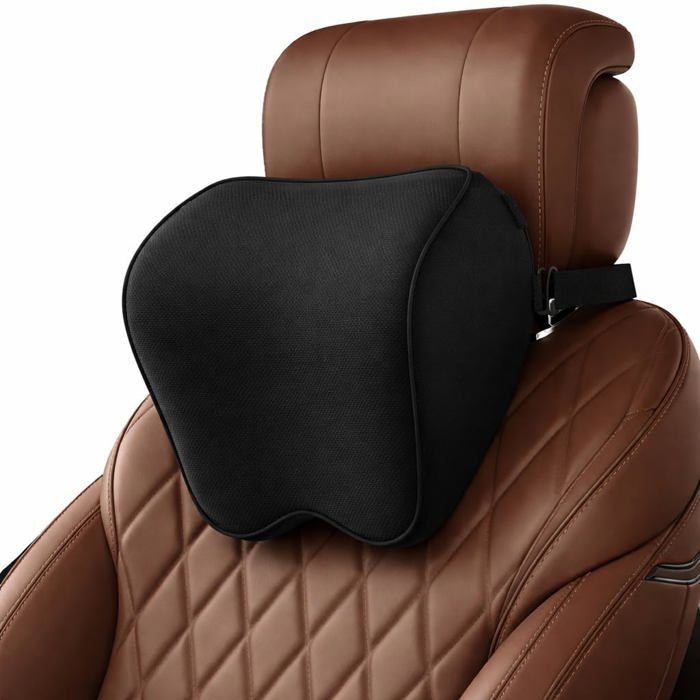 Coussin de nuque pour voiture douceur Coussin appuie-tête pour la conduite avec sangle réglable Mousse à mémoire de forme(Noir)