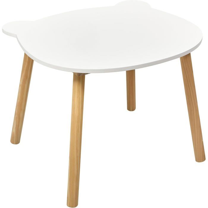 ATMOSPHERA CREATEUR DINTERIEUR Table Enfant Douceur Blanche Pieds en Bois Naturel Forme Originale Ourson Diamètre 60 cm