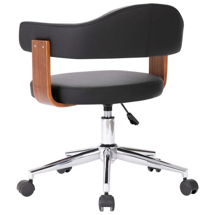 Fauteuil Ergonomique - Noir - Chaise bureau pivotante - 1 PLACE - Noir Bois courbé et similicuir 55x50x(70-78) cm F83