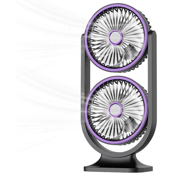 Ventilateur de table sans fil - Belle commode - Double ventilateur orientable à 360° - 5 vitesses réglables