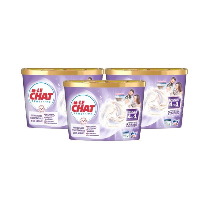 Le Chat Sensitive Lessive Capsules Animaux & Compagnie Formule soin Respecte les peaux sensibles les animaux Lot de 3