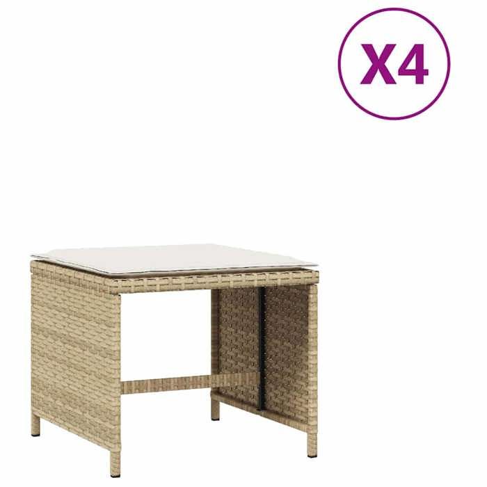 Beige Pouf dextérieur -  Tabourets de jardin et coussins lot de 4 beige 41x41x36cm rotin m3888