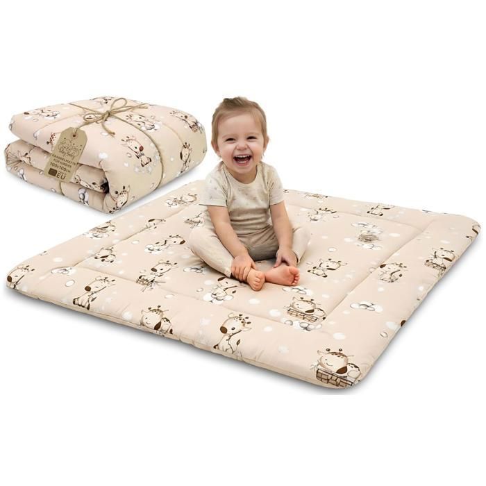 Baby Tapis deveil Chambre Bebe - Matelas de Sol Enfant pour eveil Jeux au de Parc Tapis en Coton et Epais pour bébé 100 cm Girafes