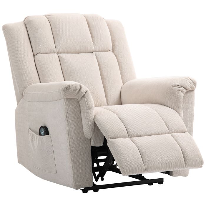 LIA Fauteuil relax électrique massant et chauffant fauteuil inclinable dossier réglable manuellement 85x91x104cm beige