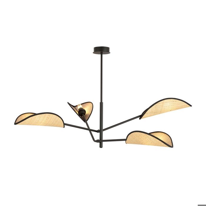 Lampe à suspension Vene en acier noir et rotin - Réf. VK8681847307235