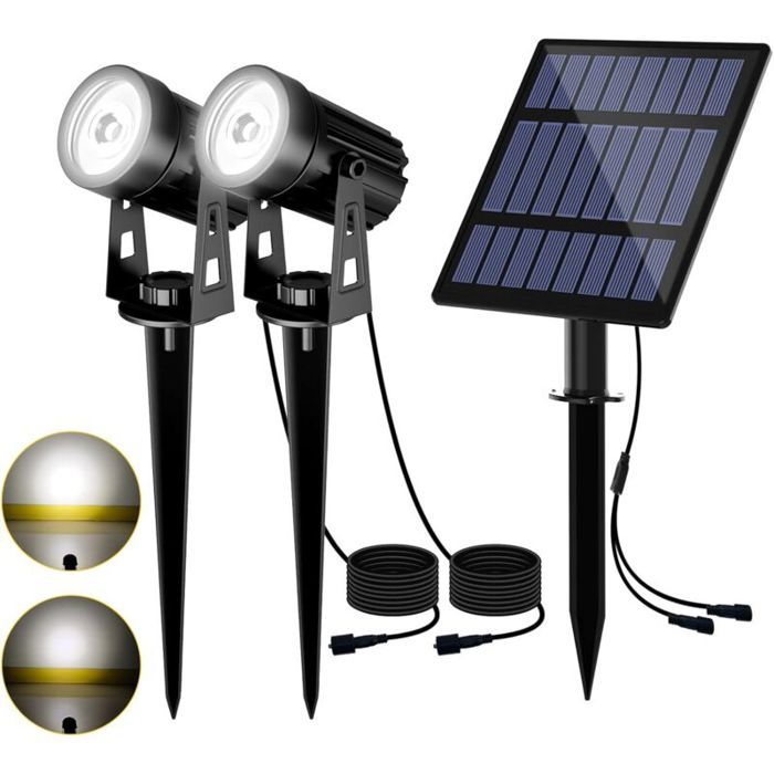 Spot Solaire Extérieur 2 EN 1 Lampe Solaire Exterieur 2 Modes dÉclairage Lumière Solaire de Jardin Etanche IP65 3 Mètres Câble