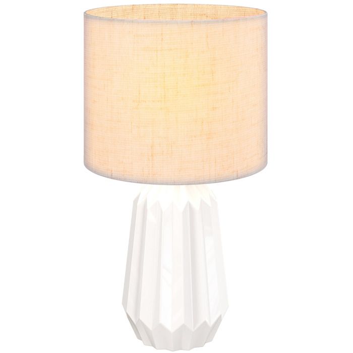 Lampe de table - HOMCOM - base en céramique et abat-jour en lin interrupteur culot E27 - 22x22x39cm - blanc et beige
