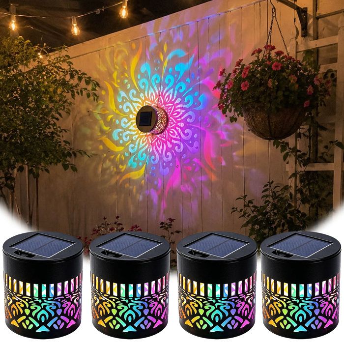 Lot de 4 Lanterne Solaire Mandala Lanterne Solaire Exterieur Jardin Couleur Lampes Solaires Exterieurs Jardin pour Balcon Terrasse