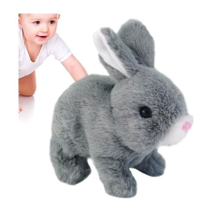 Jouet de Lapin Qui Marche Jouet électronique interactif de Lapin en Peluche pour Animaux de Compagnie Lapin en Peluche-gris.