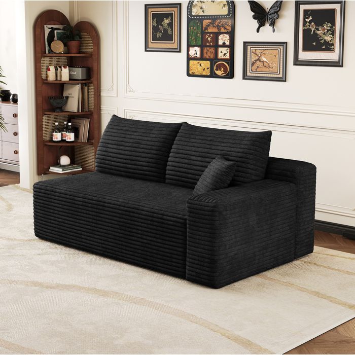 Canapé dangle droit 2 places modulable avec chaise longue - MODENVIE - tissu velours côtelé noir