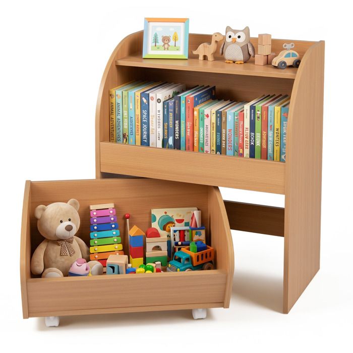 Bibliothèque Enfant COSTWAY Montessori – Meuble Rangement Bois avec 2