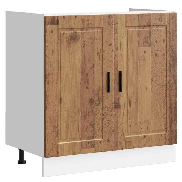 Meuble Rangement - HAOSHOP - Meuble sous évier Porto 2 pcs Marron Bois dingénierie&01_29396